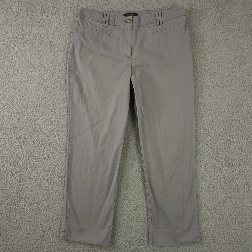Ann Taylor Pants Womens 8 Gray Curvy Fit Chino Flat Front Cropped Stretch Cotton